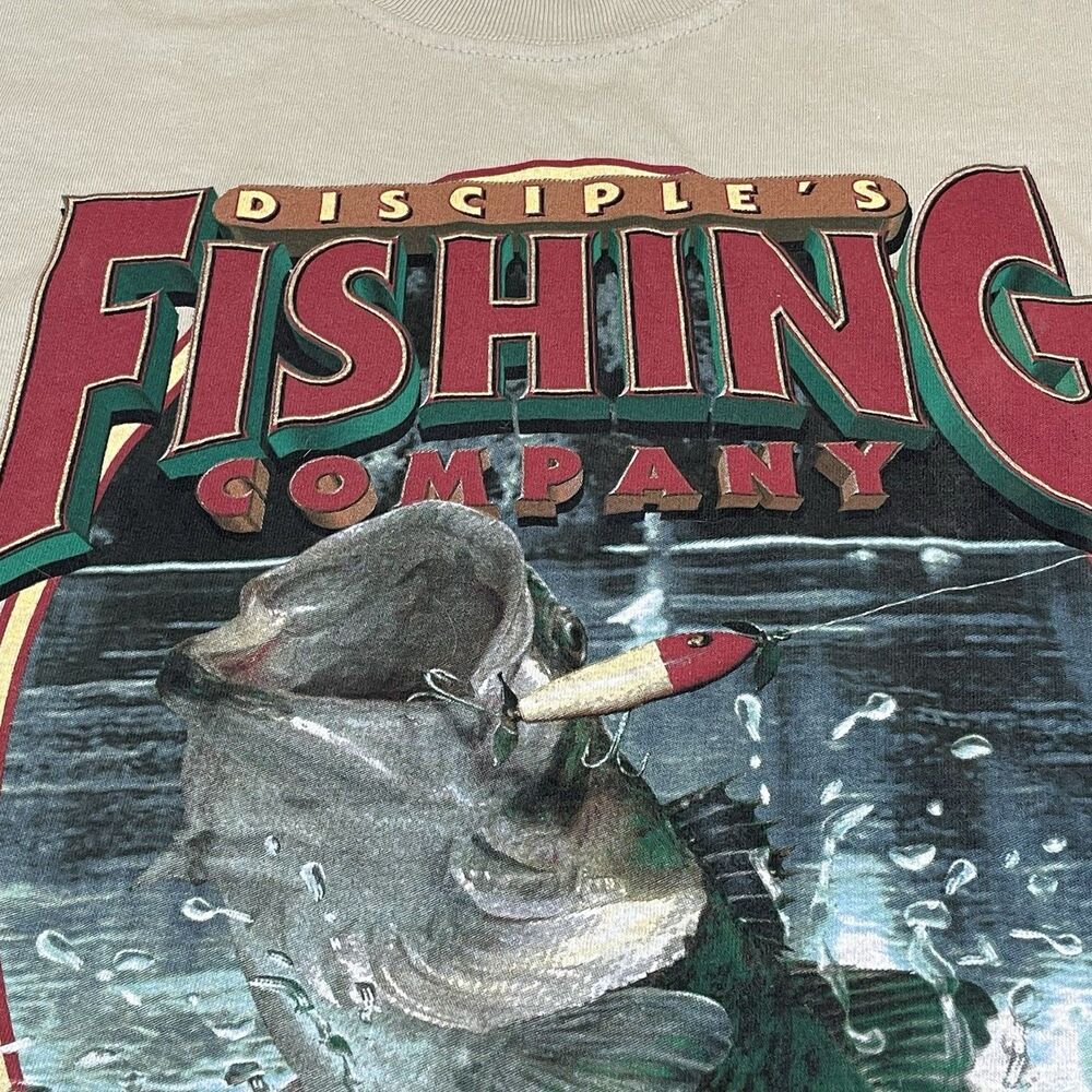 Vintage 2000 Disciple’s Fishing God Jesus Fish Nature Graphic T-shirt Mens XL - Picture 7 of 12